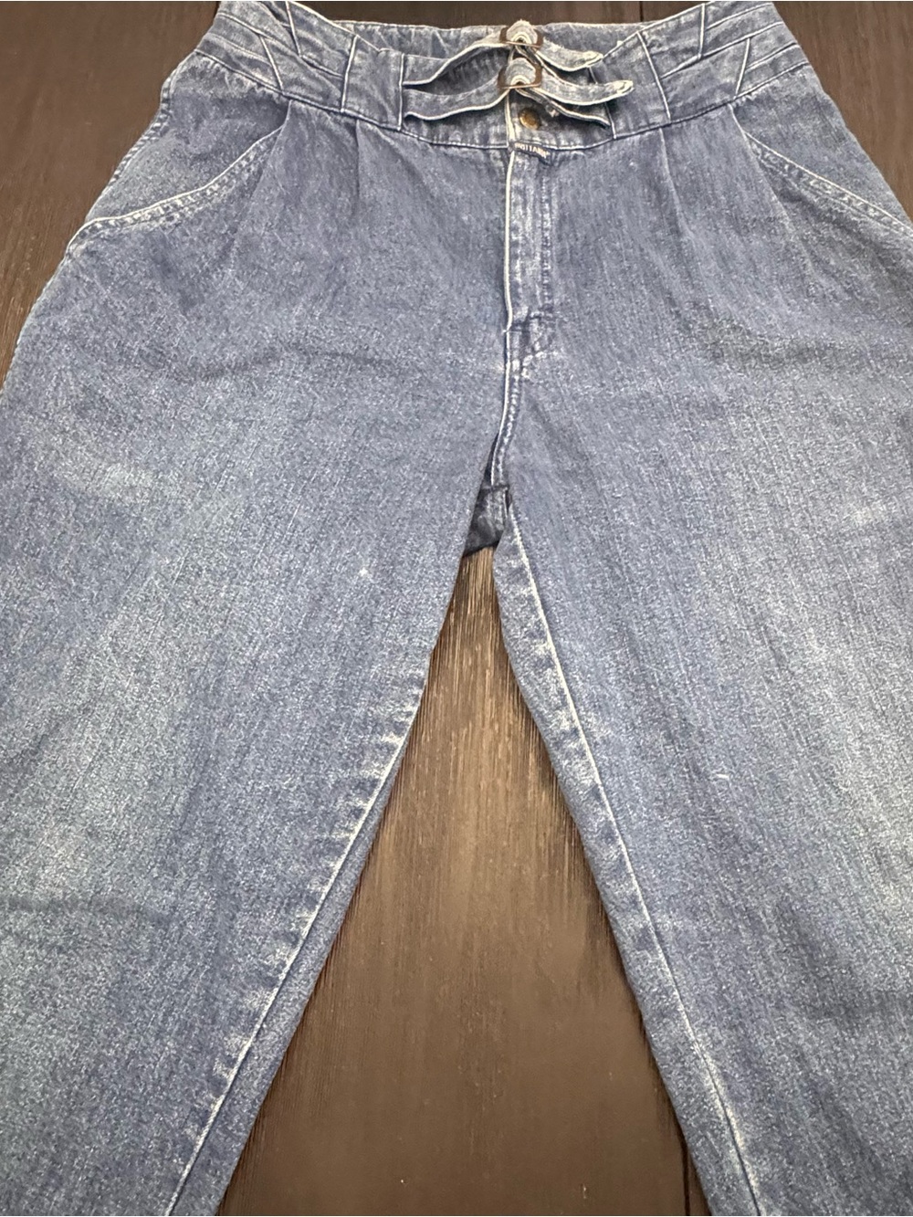 Vintage 70s Brittania Paperbag High Waisted Jeans D Ring Belted Tapered Denim 13